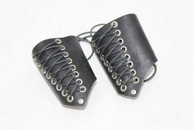 Leather Gauntlet Wristband Wrist Set of 2 Armor Leather Bracers Medieval Archery
