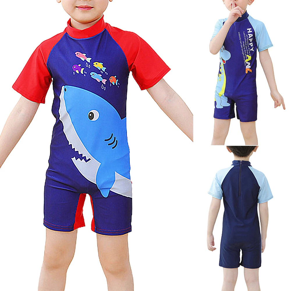 Kids Boys Summer Short Sleeve Cute Cartoon Shark Swimwear Beach Swimming Costume