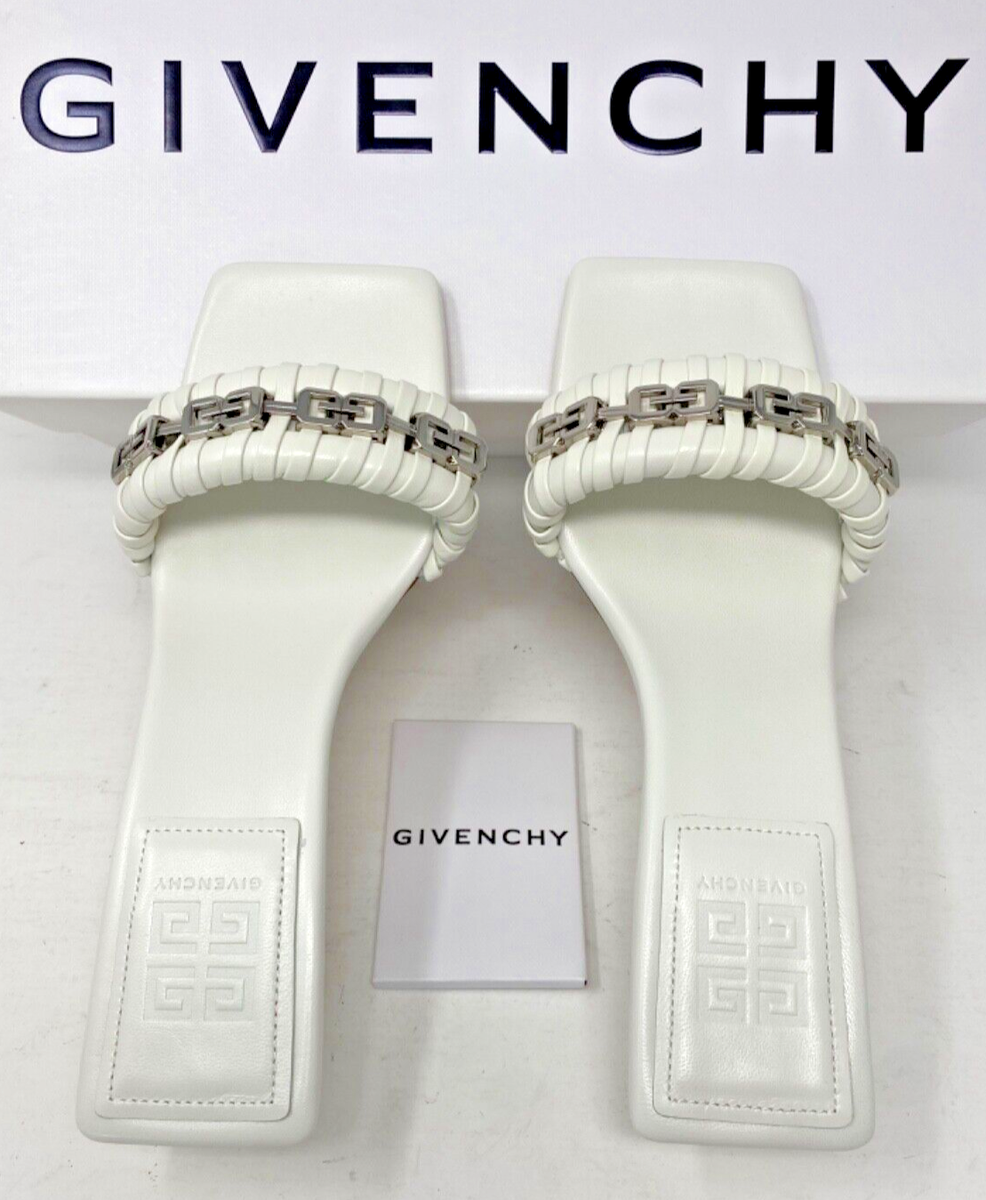 *GIVENCHY* G ウーブン トング サンダル $925 Givenchy G-Woven Mules Slide Sandals Ivory Leather 38.5
