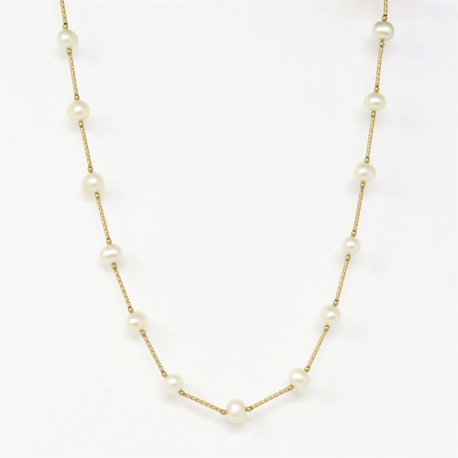NYJEWEL 14k Yellow Gold Pearl Link Necklace 18.5" - image 1