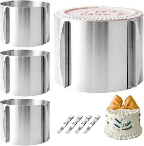 4 Pezzi Anello per Torte 15 Cm, Anello Torta Regolabile Diametro 16-30 Cm, Anell - Foto 9 di 12