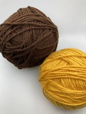 2 Big Balls Acrylic Worsted Weight Yarn Colors Gold & Brown Hat & Scarf Yarn