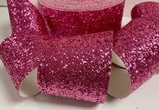 3" CHUNKY HOT PINK GLITTER SOLID GROSGRAIN CHEER CHEERLEADER TIK TOC RIBBON
