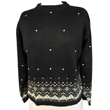 Meister Women's Medium Black Wool Blend Vintage Nordic Ski Sweater