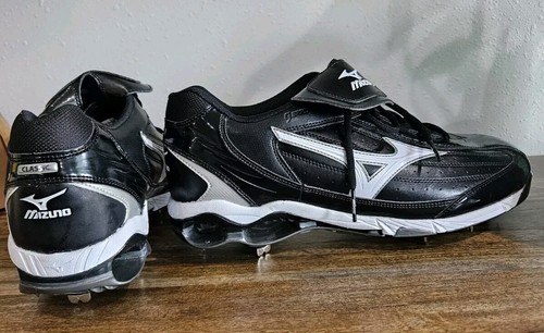 Mens Size 13 Nine Spike Classic Baseball Metal Cleats MIZUNO Black White New - Picture 8 of 13