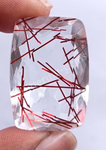 76.50 Ct Cushion Cut Red Rutilated Quartz Certified Transparent Loose Gems M25 - Picture 3 of 8