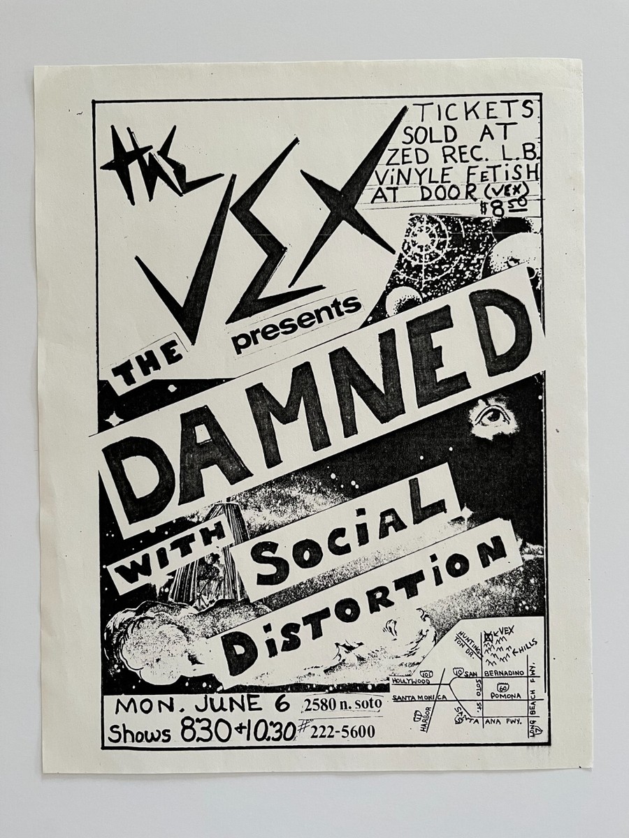 The Damned Social Distortion Vex Flyer Punk Misfits Black