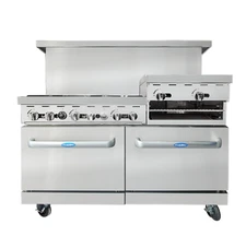 NEW 60" Range 6 Open Burner 24" Flat Top Raised Griddle Double Oven Atosa #1935