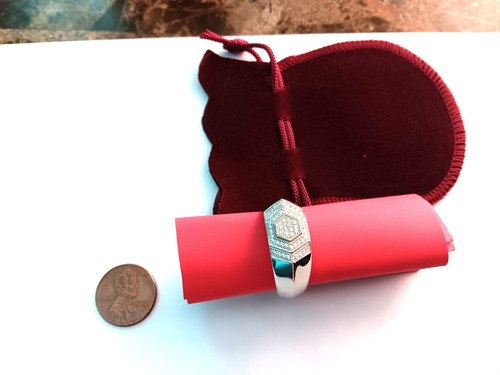 High polish Sterling Silver 56 Clear Cubic Zirconia Hexagon Ring size 13 NEW