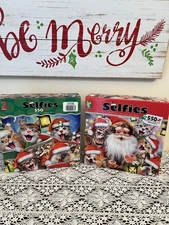 Ceaco TWO Christmas Selfies Puzzles 550 Pc 24” X 18” Complete Cats in Hats/Santa