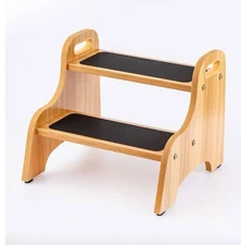 Strongtek Wood 2 Step Stool for Kids with Non-Slip Stepping Surface, Portable