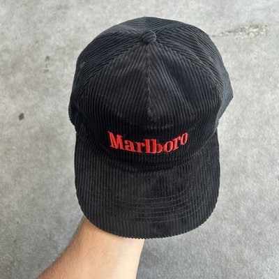 Vintage Marlboro Snapback Corduroy Hat Black Cap Cigarettes Rare