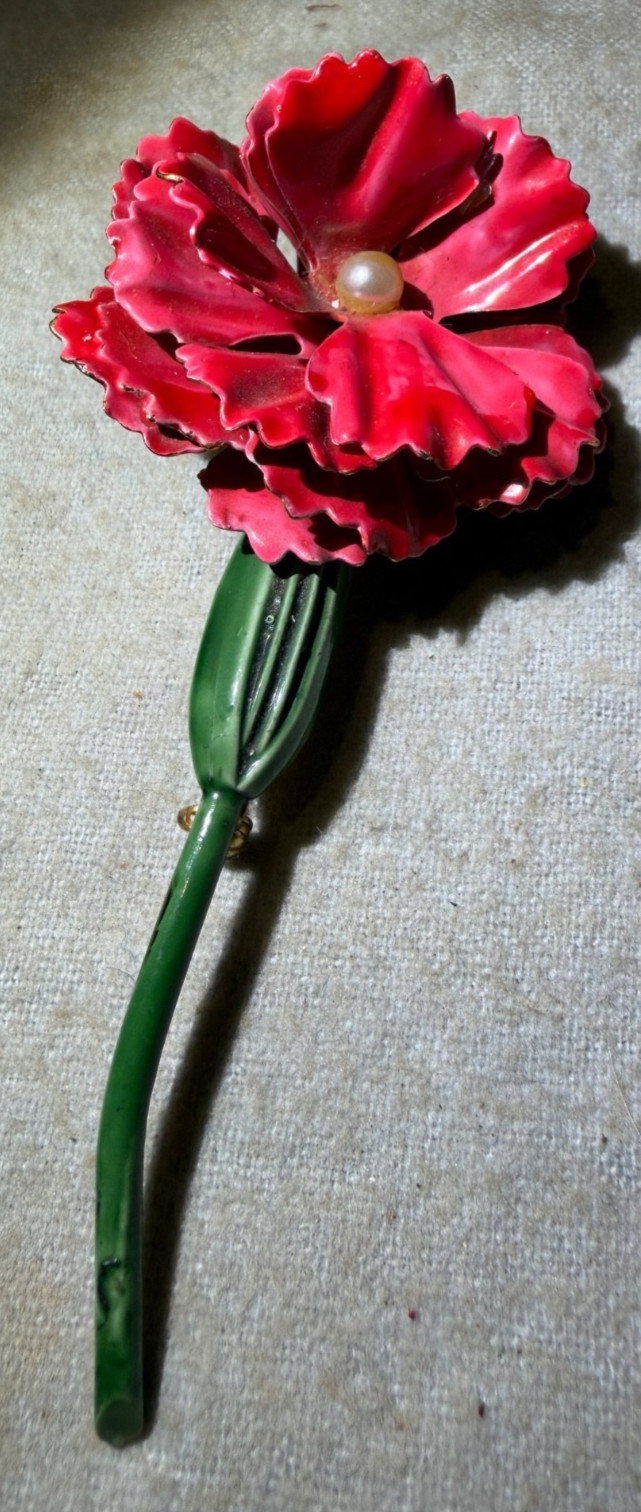 Vintage Original By Robert Signed Pink Enamel Carnation Brooch Pin 3.5