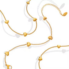 Stainless Steel Baby / Kids Puffy Gold Hearts Chain Bracelet
