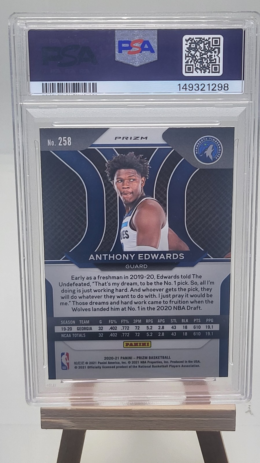 2020-21 Anthony Edwards Orange Cracked Ice Prizm RC PSA 9 Min Timberwolves Nice! view 2