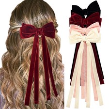 Big Velvet Hair Bows For Women Girls 4 PCS Elegant Long Tail Accessories