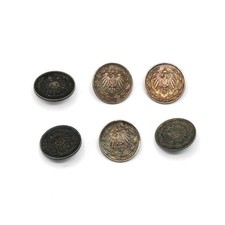 6 coin buttons 1/2 Mark German Reich for costume silver coin collectibles