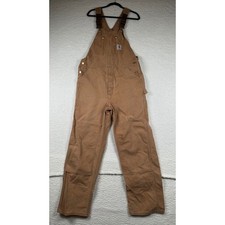 Carhartt R01 BRN Double Knee Duck Bib Overalls Mens Workwear 38x34 Brown Utility
