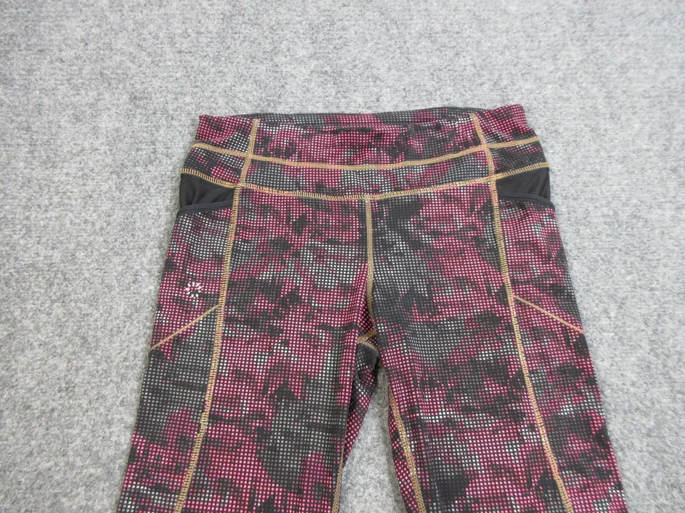 Leggings Athleta Feminina Pequena Roxa Rosa Preta Capri Cintura Alta Estampa Bolso Academia - Imagem 3 de 4