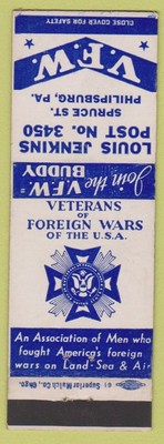 Matchbook Cover - VFW Lewis Jenkins Post Philipsburg PA #2