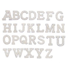 26Pcs Rhinestone Letters Patches Initial Letters A-Z Self-Adhesive Patches White