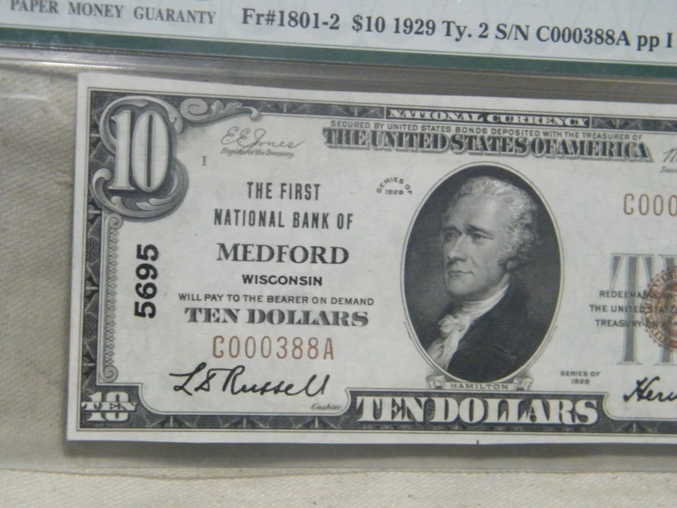 Fr#1801-2 PMG 65 EPQ Type 1 1929 Medford, WI National Bank Note auctionzz2 - Image 4 of 4