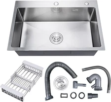 24 Inch Kitchen Sink Drop-In, Stainless Steel Top Mount Workstation Sink, Single