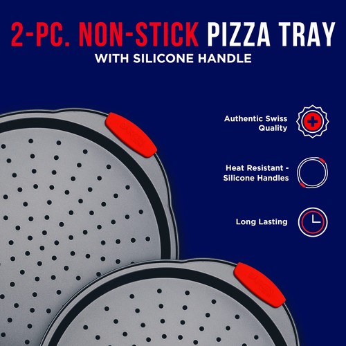 Pizza Tray – 2 Round with Silicone Handles – Carbon Steel Pizza Pan with Hole... - Picture 4 of 8