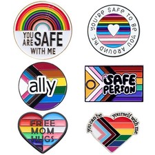 Pride Pins 6PCS You Are Safe with Me Pin Set LGBT Rainbow Gay Small,