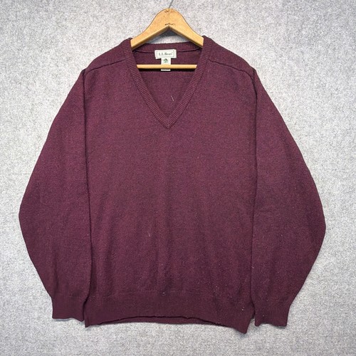 L.L.Bean, Vintage LL Bean Mens V-Neck Sweater Red Lambswool Made in Scotland Large