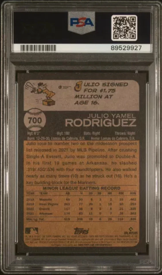 2022 TOPPS HERITAGE JULIO RODRIGUEZ BLACK BORDER #700 - PSA 9 - Only 50 printed - Image 2 of 2