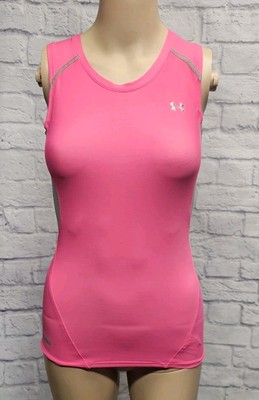 UNDER ARMOUR S PINK GRAY MESH SLIM FIT QUICK DRY WORKOUT ATHLETIC TANK TOP