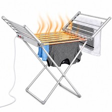230W Electric Heated Clothes Airer Foldable Winged Laundry Dryer Rack Aluminium