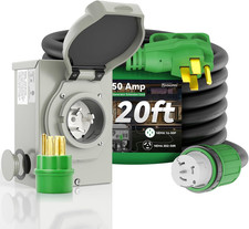 50 Amp Generator Cord 20FT and Power Inlet Box, Pre-Drilled 50 Amp Generator Inl