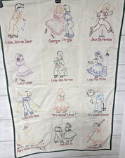 Vintage Embroidered Nurse Rhymes Wall Hanging 24 x34 White Green edge