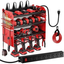 Power Tool Organizer Wall Mount with Charging Station & 8 Outlet Rack