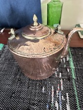 Vintage Hammered Copper Tea Kettle W/Brass Bail Handle & Spout Rustic Farmhouse