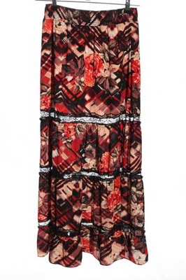 BEBE Maxirock Damen Rock Gr. DE 36 rot-creme-schwarz Casual-Look