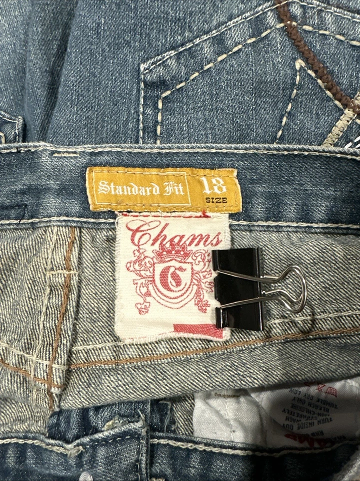 Pantalones Cortos Largos Chams Y2K Para Hombre Azul Denim Debajo de la Rodilla Talla 18 Foto 4 de 4