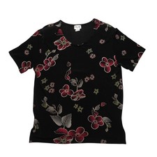 RM Womens XL Vintage 90s Floral Top Black Shoulder Pads USA Made