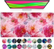 Large Desk Mat Pink Floral XL Desk Pad for Keyboard Mouse Office Accessory