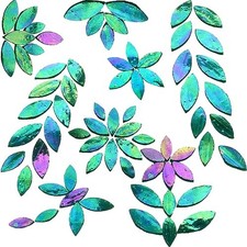120 Pcs Iridescent Green Floral Mosaic Tiles, Hand Cut Stained Glass Petals, ...