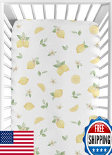 Sweet Jojo Designs Fitted Baby Crib Sheets Lemon Floral for Girls, Infant Nurs