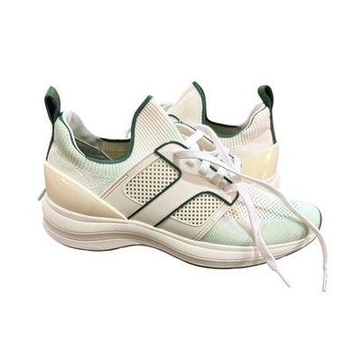 Tory Burch T Runner Knit Mesh Sneaker Shoes White Green Size 9