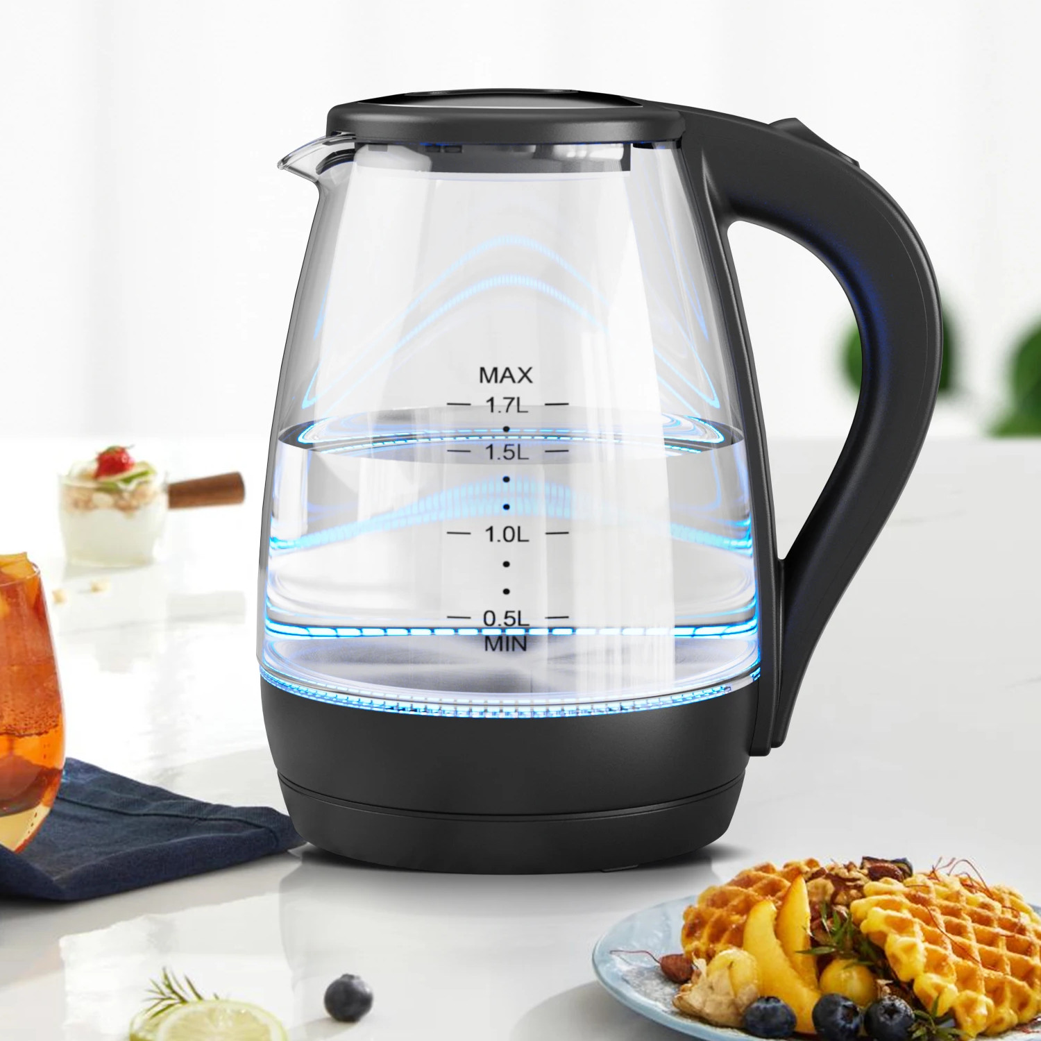 1.7L Glass Electric Kettle, 1200W, Auto Shut-Off, BPA-Free, Boil-Dry Safe