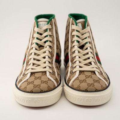size 12.5G 13 US Gucci Tennis Slip On Canvas GG Brown Beige Gucci NIB Gucci Jumbo GG Canvas High-Top Sneakers G 12.5 US  main image 4