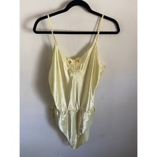 Vintage California Dynasty Yellow Satin Bow Teddy Bodysuit 4612 Made in USA M