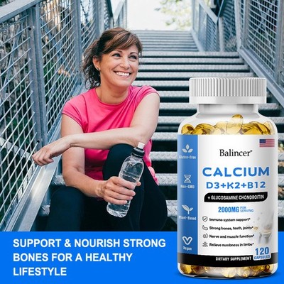 Strengthen Bone Teeth Joint Calcium Vitamin D3 K2 B12 120 Softgel Boost Immune