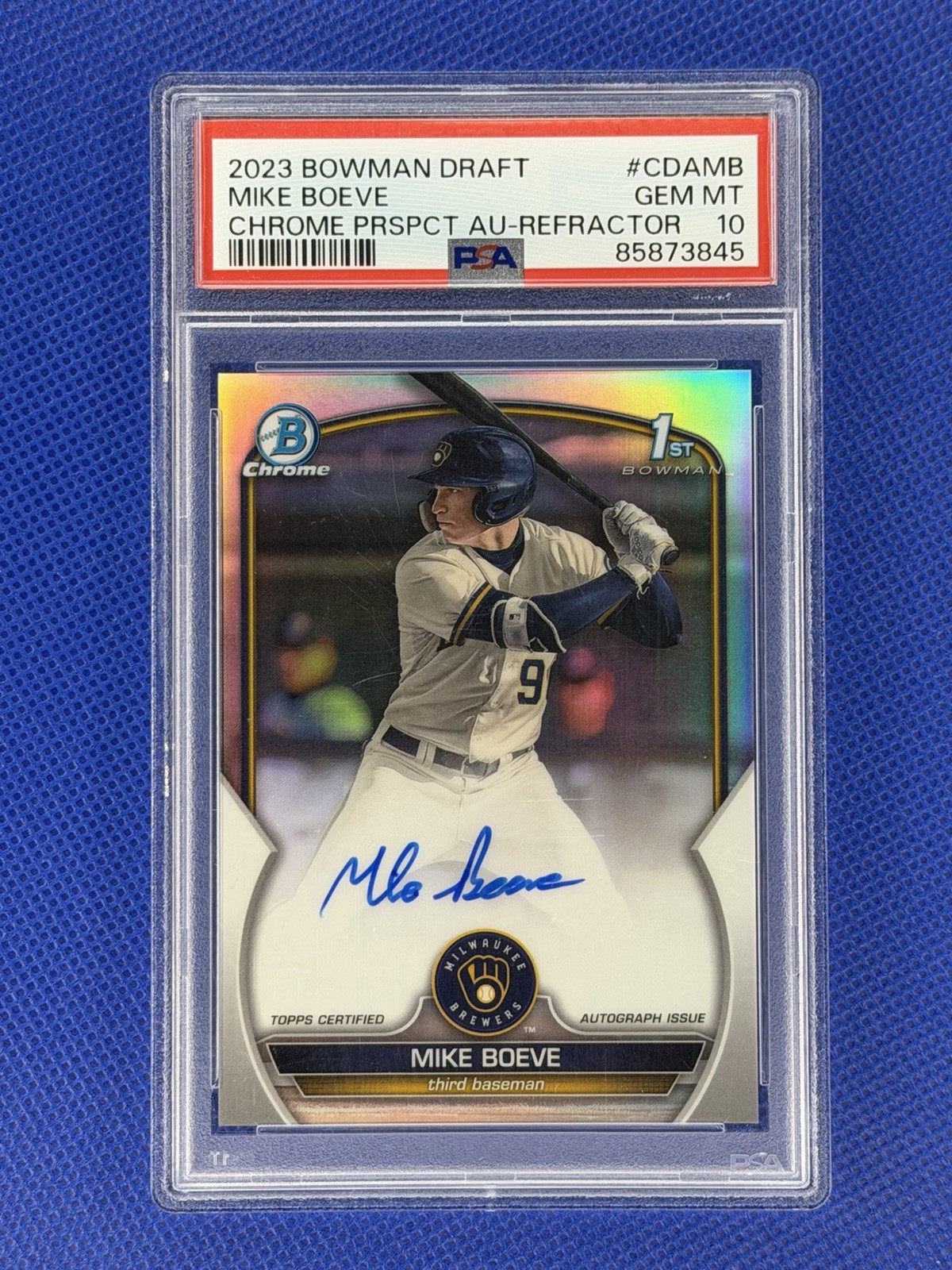 2023 Bowman Draft Chrome 1st Mike Boeve AUTO Refractor 251/499 Brewers PSA 10