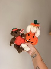 TY Attic Treasures Peter Carver Pumpkin Bear Plush Lot Halloween Vintage Tags